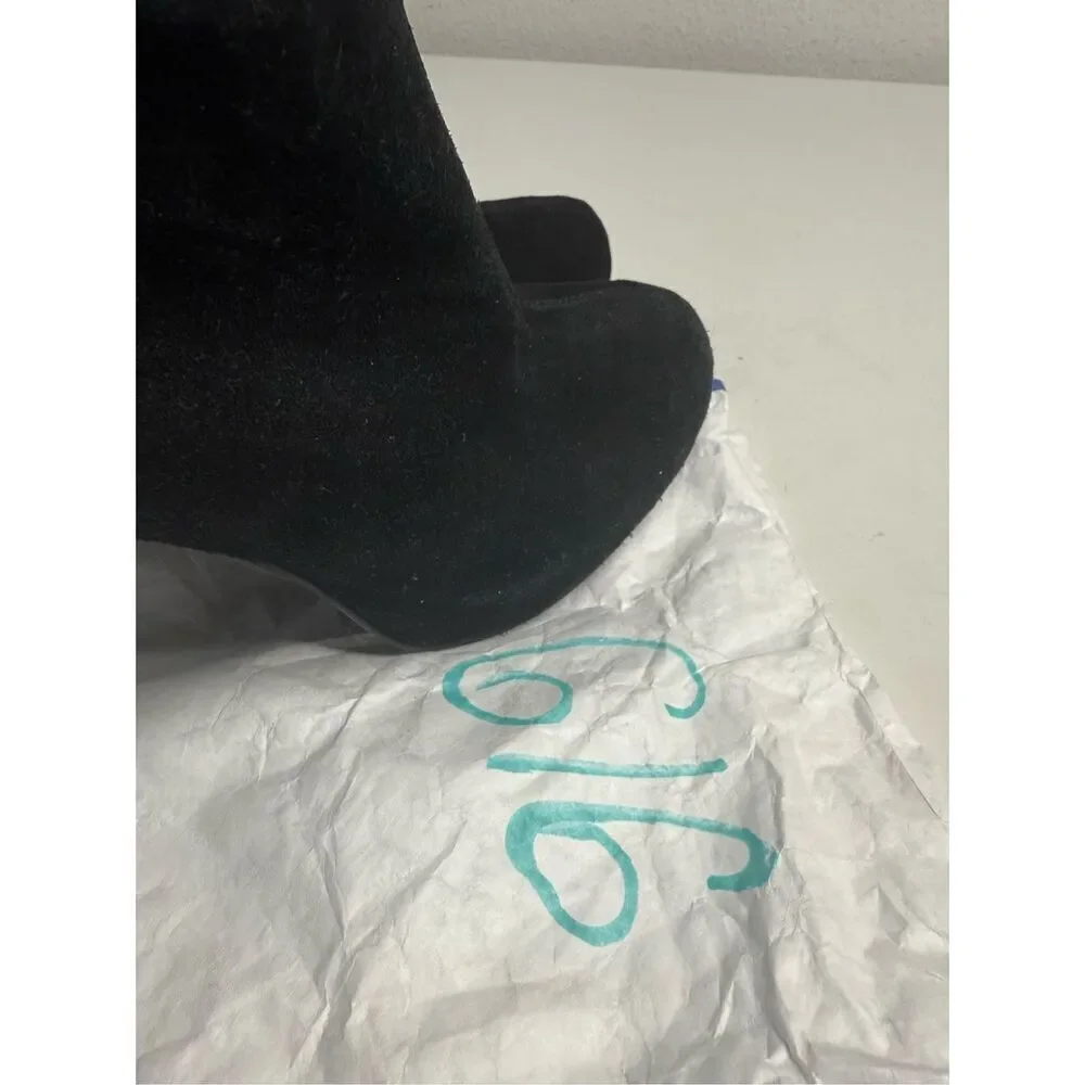 Carlos Santana Crown Fashion Ankle Boots Suede Zip Heel Bow Black Size 8M